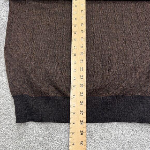 Erdos Wool 1/4 Zip Beaded Pullover Sweater Mens Medium Brown Colorblock Striped - Picture 12 of 13